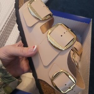 Birkenstock Beige Sandals with Gold Accents